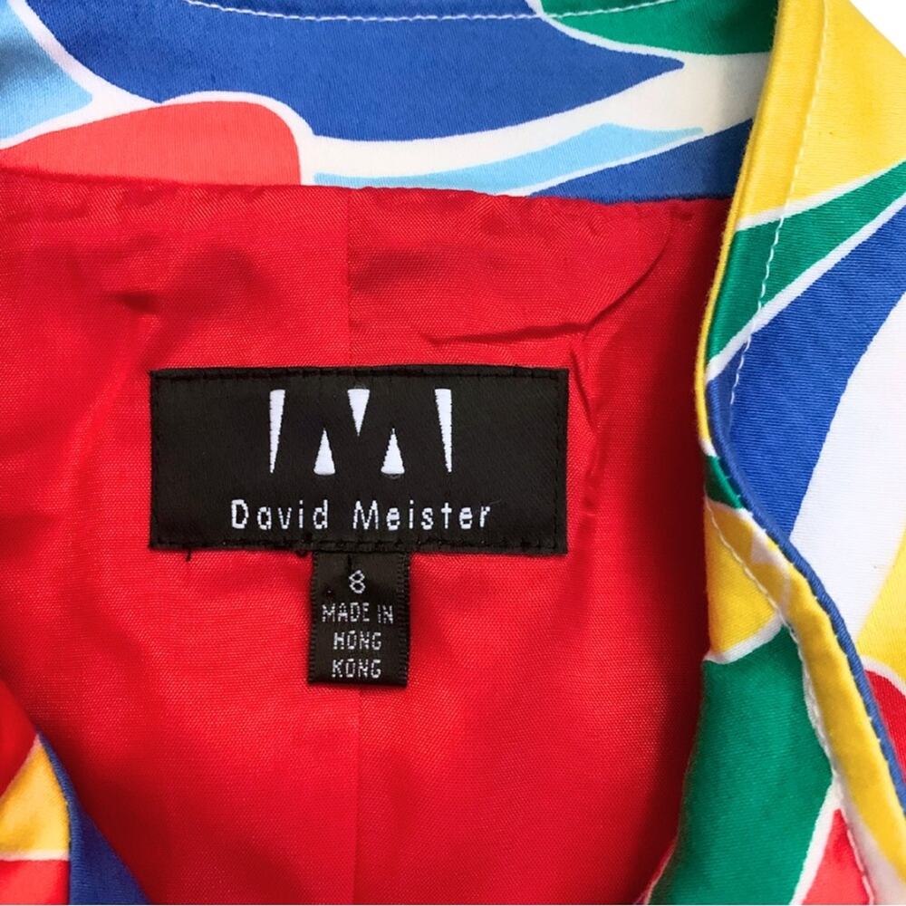 David Meister Red Blue Yellow Bold Colorful Floral Jacket 8 Vintage Art to Wear - Picture 4 of 11